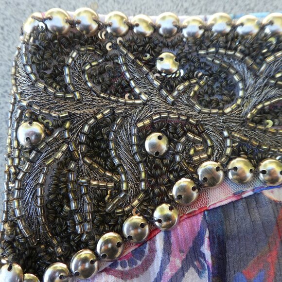 SiLK Haute Hippie Wide Leg Pants Heavy Beaded Waist Side Zip Patchwork Lined 8 - Picture 10 of 13